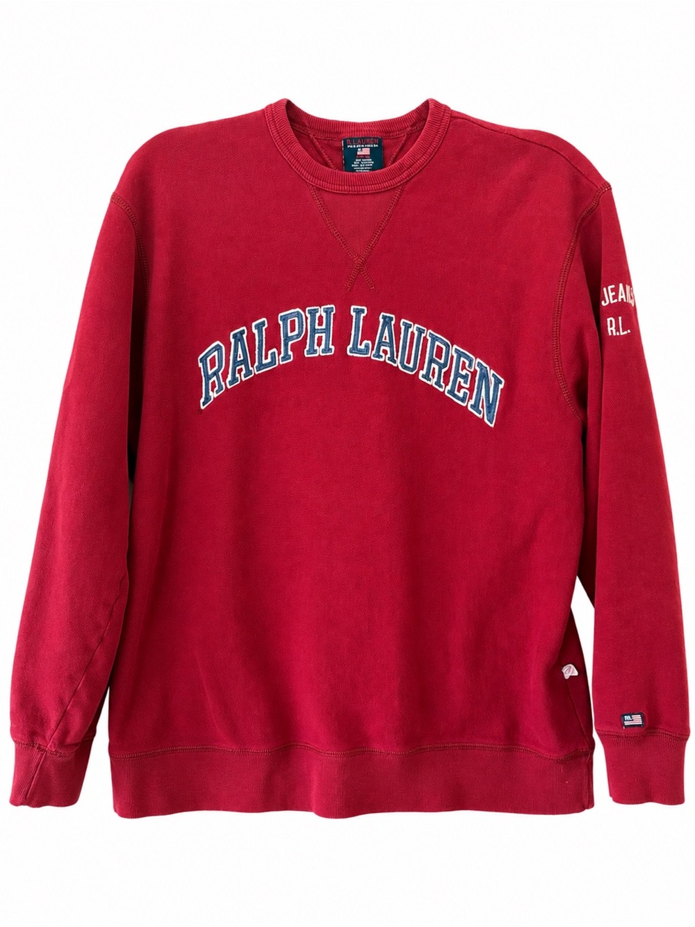 Vintage Polo Jeans Co RL Ralph Lauren Distressed Red Crewneck Sweatshirt M